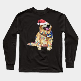 Santa Dog Christmas Lights Dog Lover Christmas Gift Long Sleeve T-Shirt